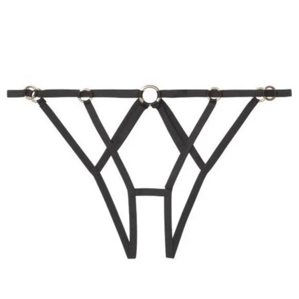 Victoria's Secret Very Sexy Strappy Cheekini Rings Panty Sz XL - Black